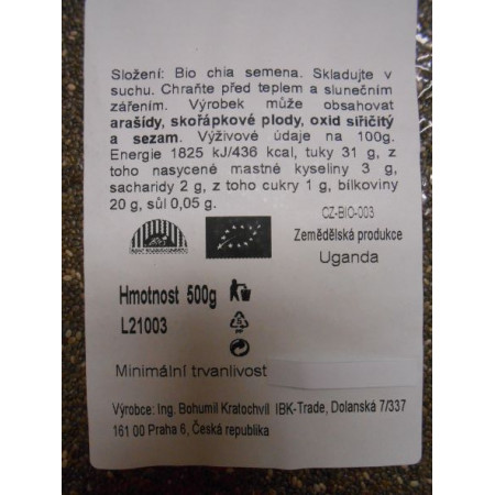 BIO Chia semínka 500g - CZ-BIO-003