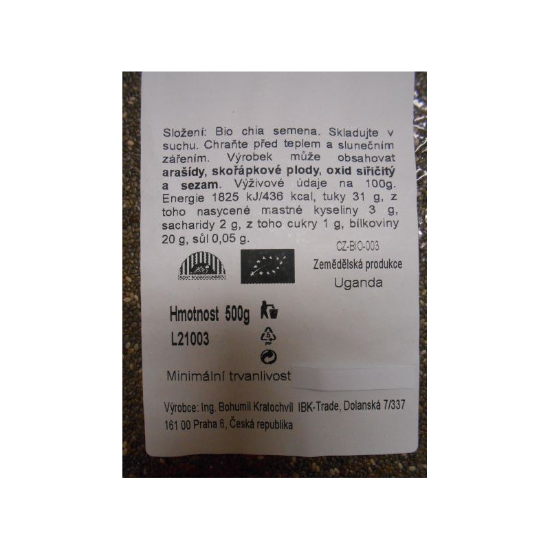BIO Chia semínka 500g - CZ-BIO-003